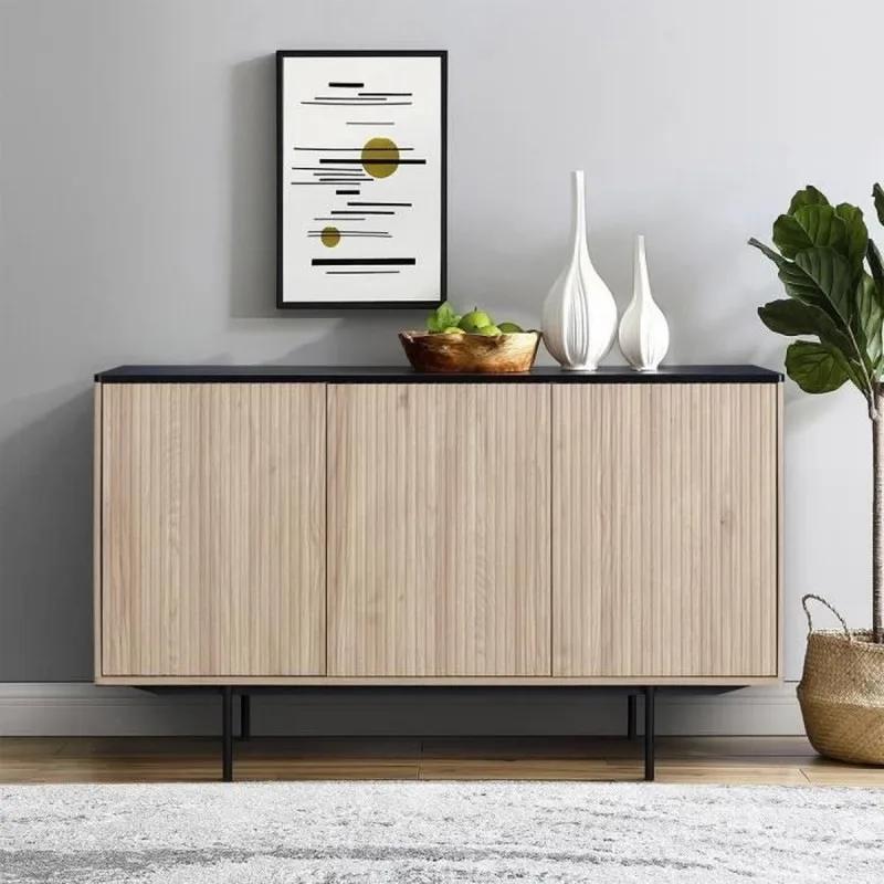 Memphis Buffet – Holz und schwarzes Dekor – 3 Türen Famemphisbuf3p