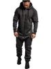 Winter Men's Hooded Fleece Jumpsuit with Solid Color and Color Blocking Casual Workwear Set for Men