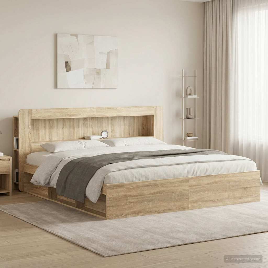 Headboard Cabinet with Storage Sonoma Oak Wood Based Material