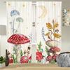 2Pcs Dreamy Mushroom Curtains Moon Stars Floral Pattern Living Room Bedroom Window Decor Curtains Fairy Forest Style Curtains