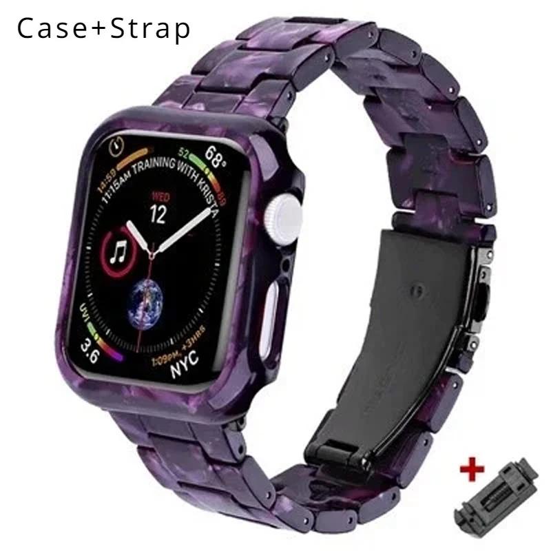 Etui+Pasek z Żywicy do Apple Watch Series 9 41mm 45mm Pasek 38 40mm Pokrowiec Damska Bransoletka do iWatch 8 7 6 SE 5 4 42 mm 44mm Correa