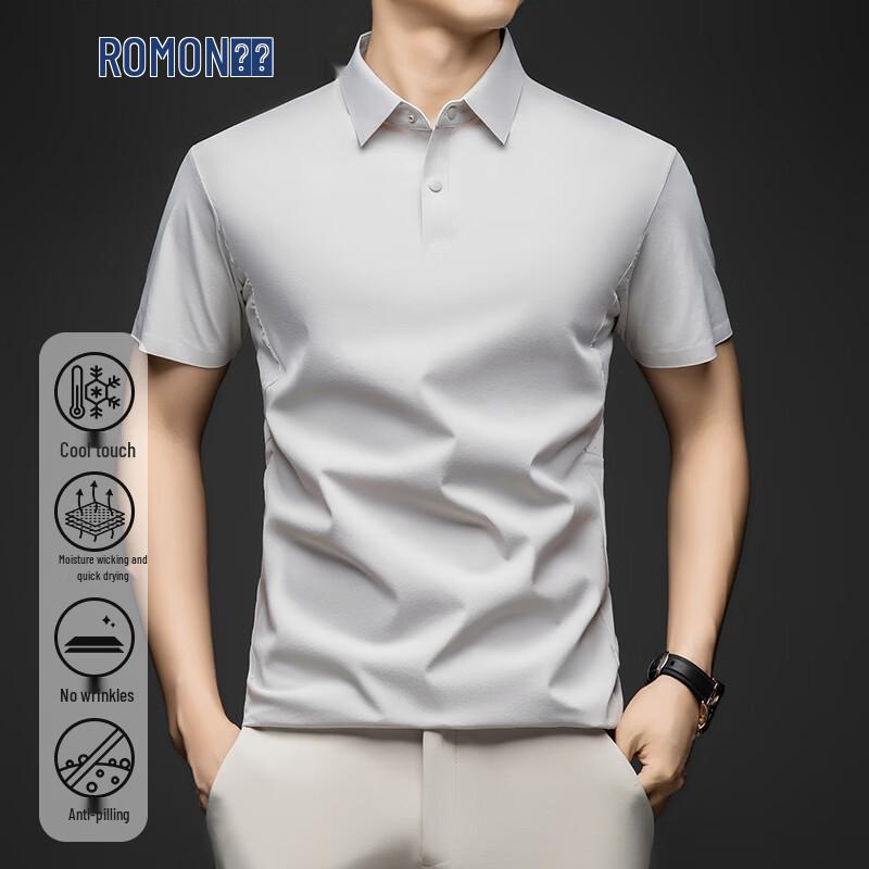 ROMON Men's Short Sleeve Ice Silk Polo Shirt