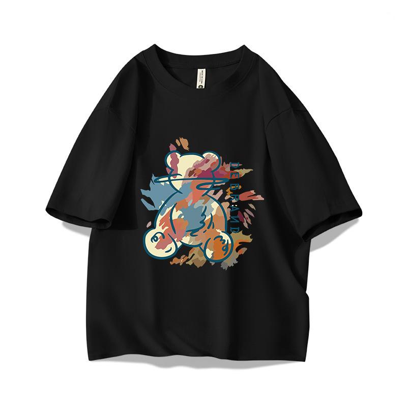 Graffiti Illustration Bear Printing Y2K Girls 100 Cotton TShirt Summer Casual Trendy Vintage Oversized Short Sleeve Unisex Tee
