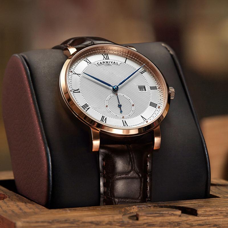 CARNIVAL Luxury Sport Automatic Mechanical Watch Unique 60 Second Design Waterproof Men Watch Leather Strap