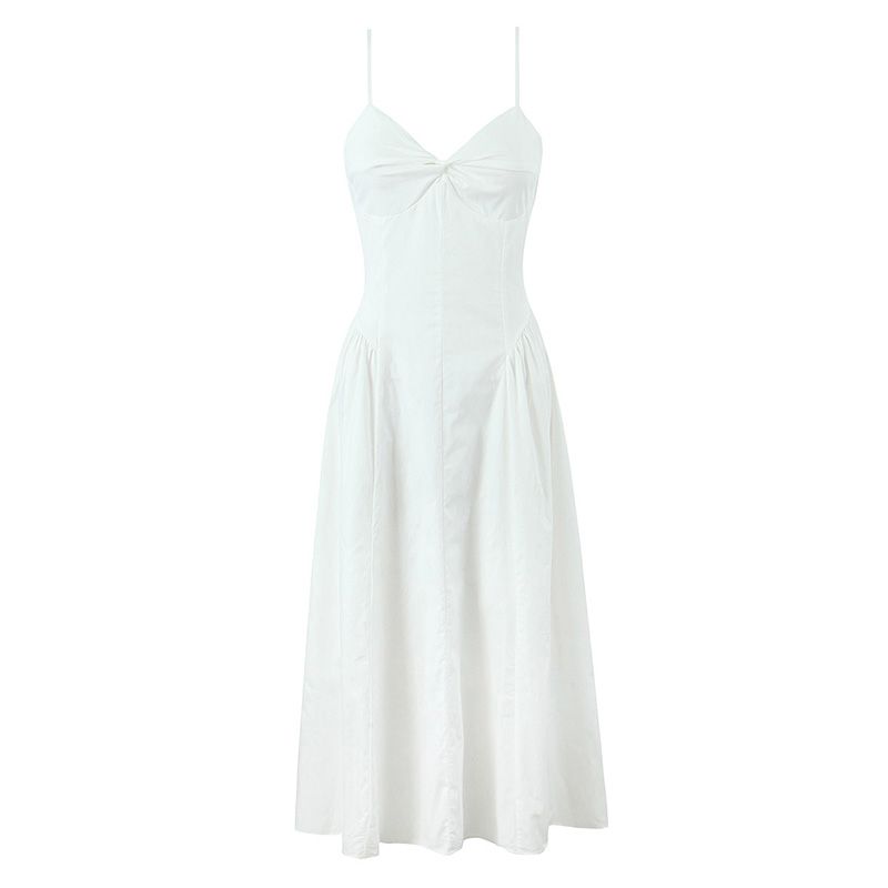 Soft-Hearted Deborarosa French style Sexy White Backless Suspender Dress Waist Hugging Slimming Holiday Style Dress