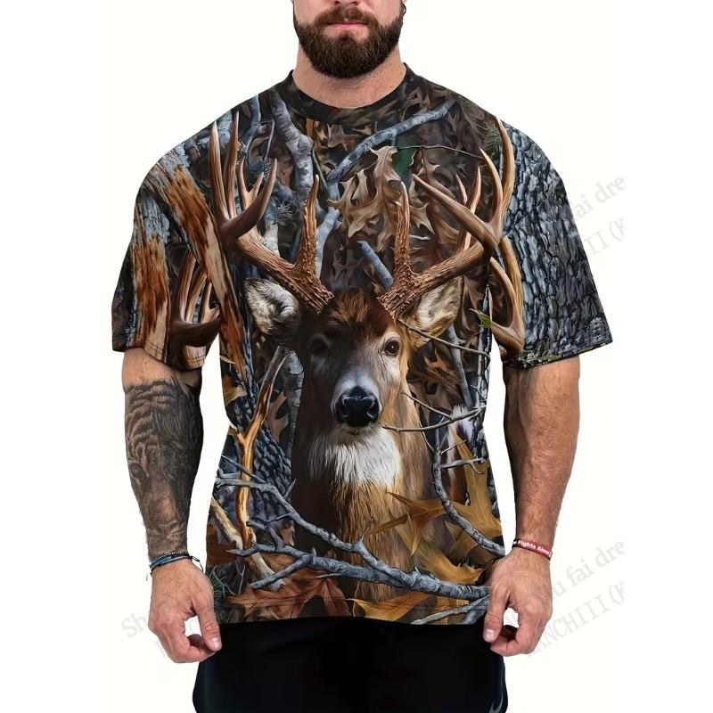 Summer Hunting Elk Rabbit 3D Print T-shirt Men Women Fashion Outdoor Wear Short Sleeve
