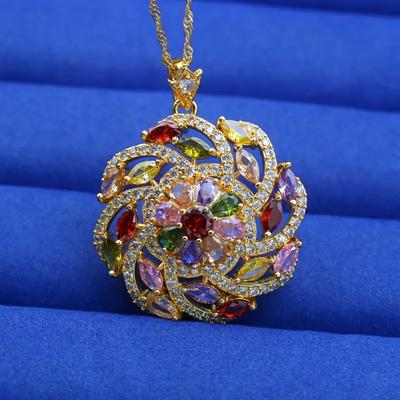 Elegant Multicolor Zirconia Pendant Necklace  Golden Plated - For Women Perfect For Weddings & Valentine'S