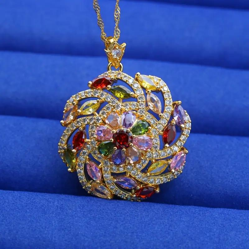 Elegante mehrfarbige Zirkonia-Anhänger-Halskette, vergoldet - Für Damen, perfekt für Hochzeiten & Valentinstag blue