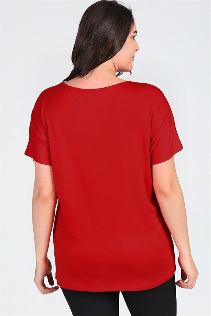 Women's Big Size Blouse Plus Size Glitter Detailed Short Sleeve Blouse