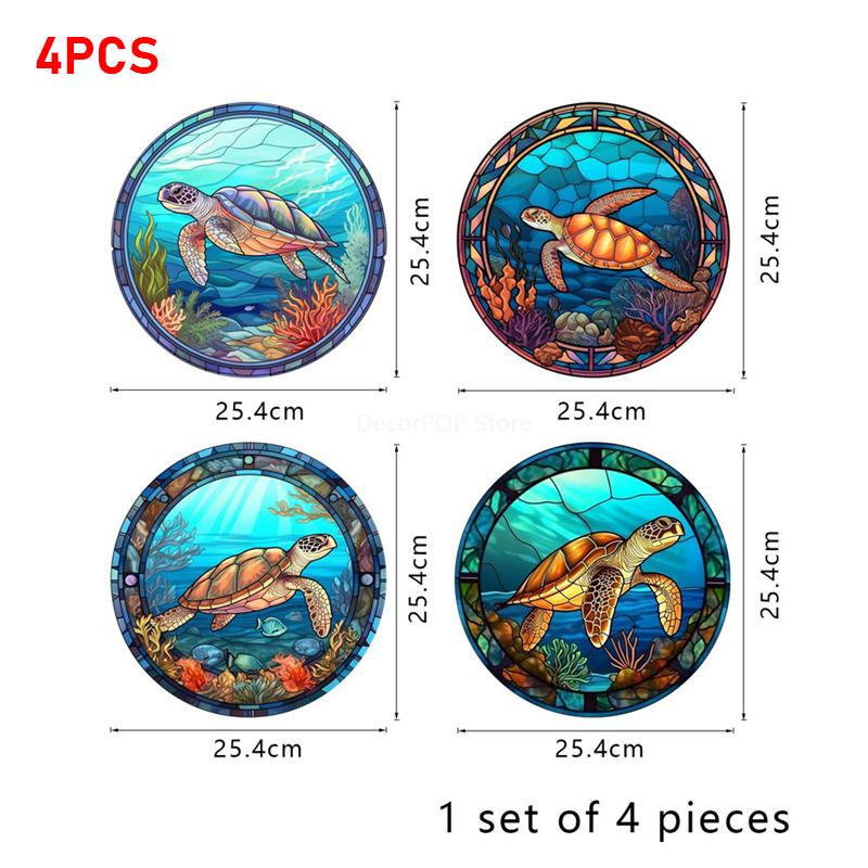 4PCS Colorful Stained Christmas Hummingbird Butterfly Window Glass Electrostatic Stickers PVC Decorative Film Party Home Decor