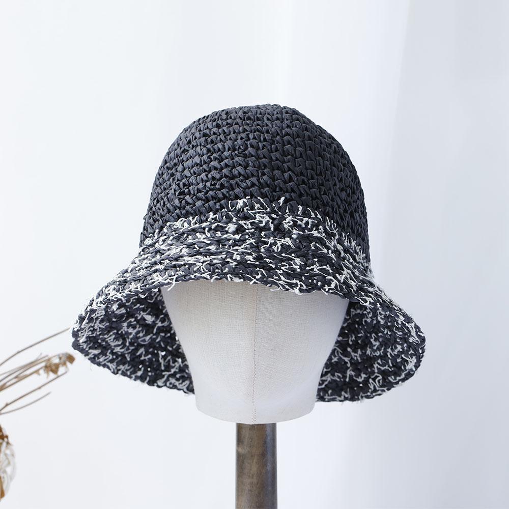 

2024 summer Women s bucket hat Straw made rainbow Crochet foldable parent-child Panama hat children female beach sun visor Cap 56-58cm чорний