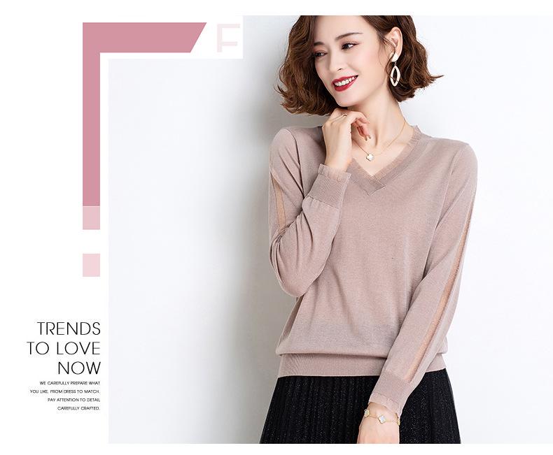 Women's Minimalist Wool V-Neck Long Sleeve Sweater - Autumn/Winter Slimming Base Layer Top