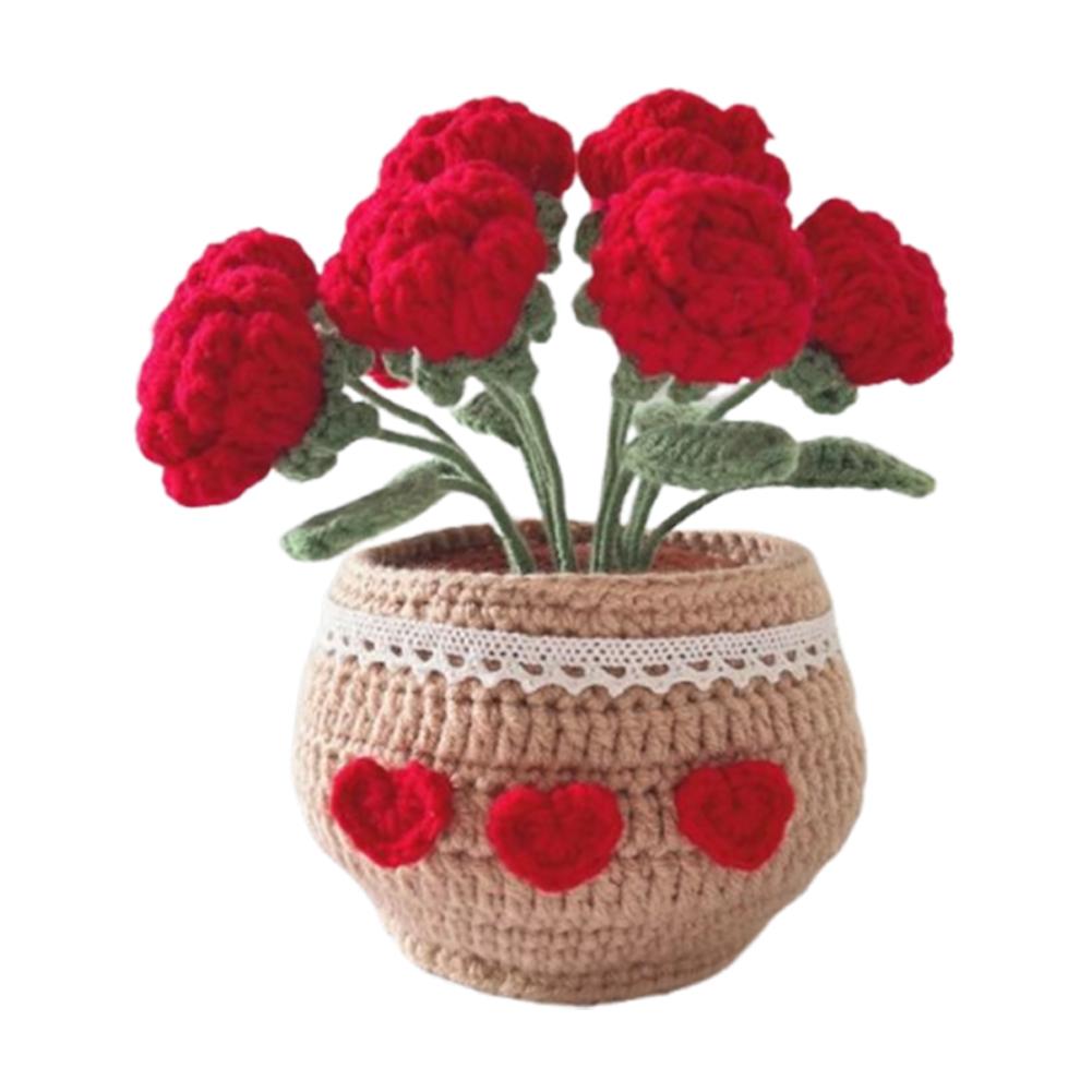 DIY Flower Potted Crochet Kit with Video Tutorials Hand-Knitted Cute Plant Wear Resist for Home Room Decor Desktop Ornament