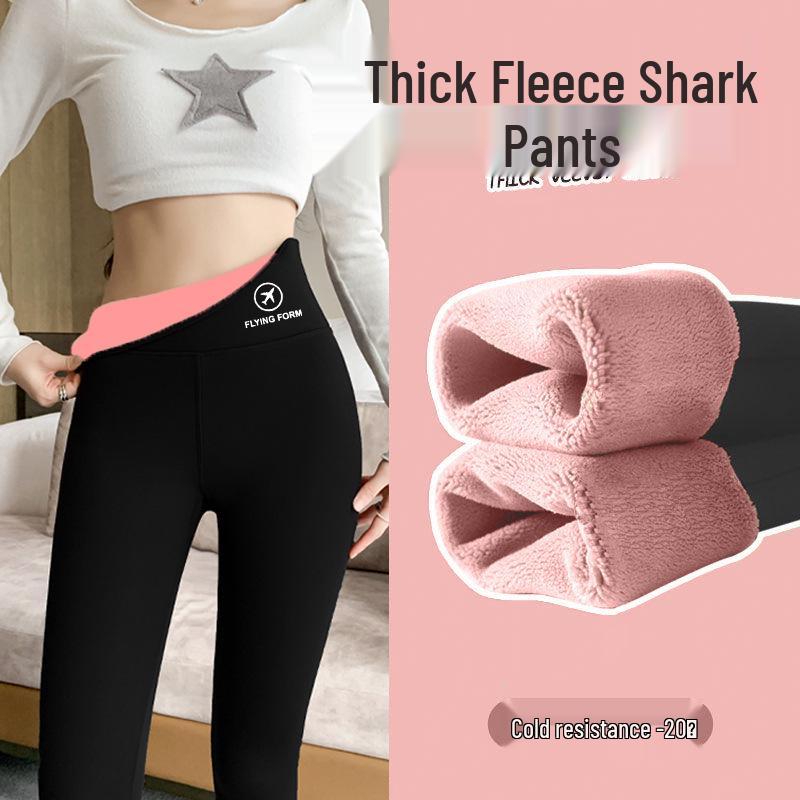 High Waist Lambswool Shark Leggings: Thickened Velvet Warm Yoga Pants for Women - Slimming and Shaping, Perfect for Autumn and Winter.