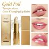 Batom que Muda de Cor Folha de Ouro Bálsamo Labial Hidratante Batom Sensível à Temperatura PH Cuidado Labial Hidratante de Longa Duração