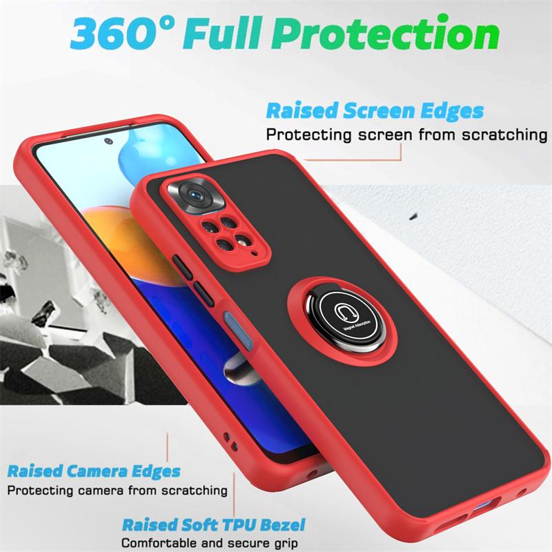 Shockproof PC Matte Armor Case For Xiaomi Redmi Note 11 11S 11E 11Pro 4G 5G Car Magnetic Ring Holder Cover for Redmi Note11 Pro