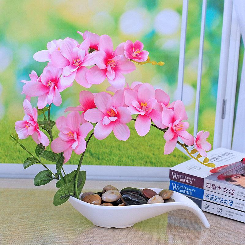 Simulated Butterfly Orchid Ceramic Flowerpot Fake Flower Set Decoration Home Livingroom Entrance Desktop Bonsai Ornaments Crafts