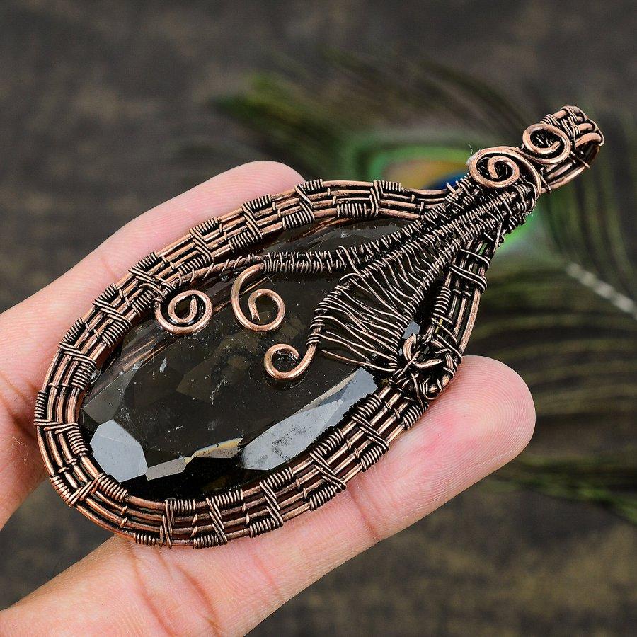 Smoky Topaz Gemstone Copper Wire Wrap Jewelry Pendant 3.74