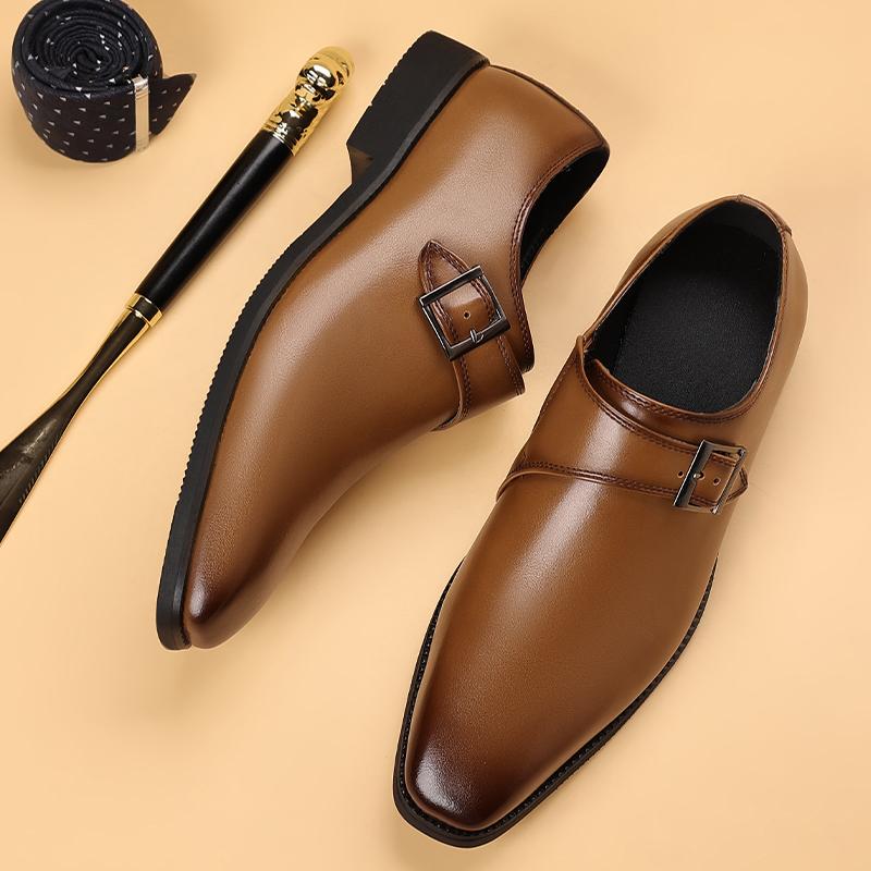 Fashion 2025 Classic Men Dress Shoes Black Leather Mens Shoes Plus Size Point Toe Business Casual Men Formal Shoes for Wedding Party