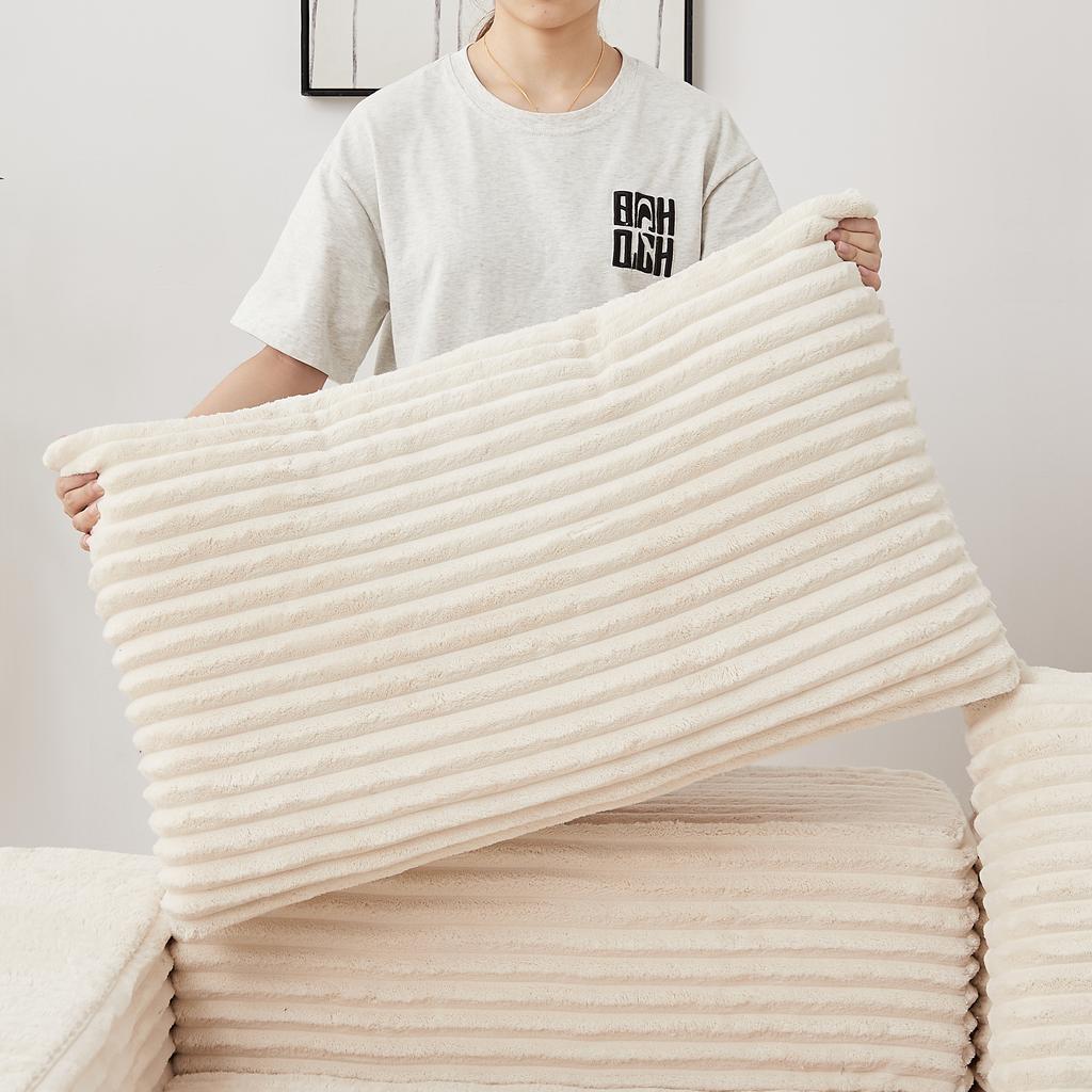Corduroy 2-in-1 Schlafsofa mit zwei Kissen, Klassische eckige Armlehnen, Abnehmbarer Hocker, Modulares Sofa mit flexibler Konfiguration