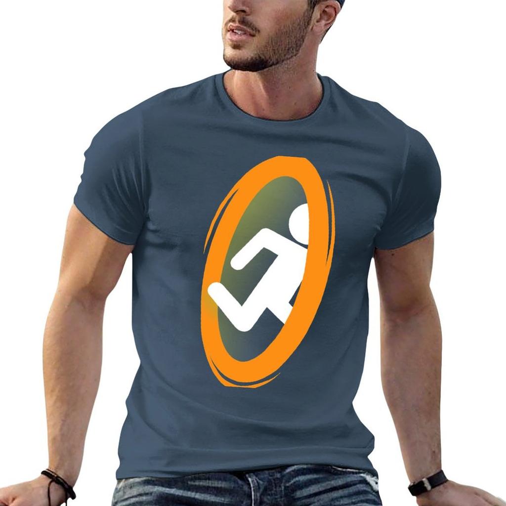 Portal 2 Videospiel Lustiges Oranges Teleport-T-Shirt Minimalistisches Schlichtes Rundhals-T-Shirt