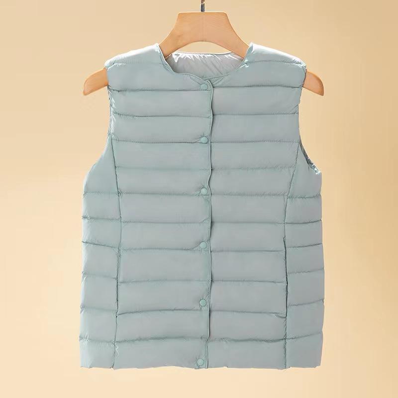 Down, design sense, vest light and thin down vest women's short round neck white duck down versatile vest large size thin