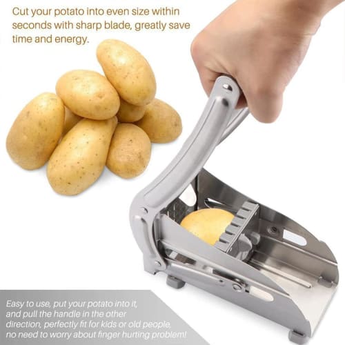 TINGJUNN Stainless Steel French Fry Cutter, Manual Potato Slicer, Includes Two Blade Sizes and a Non-slip Suction Cup Base, Perfect for Dicing Fruits