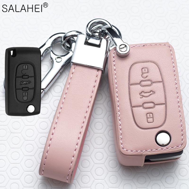 AALY1 New Leather Car Key Case Remote Cover For Peugeot 208 308 T9 508 2008 For Citroen C4 For Opel Corsa Crossland X Auto Accessories