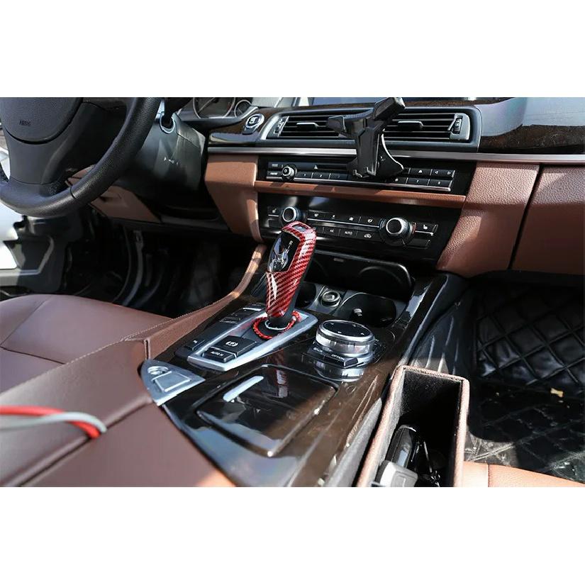 Car Interior Red Carbon Fiber ABS Gear Shift Handle Sleeve Button Cover Stickers For BMW F20 F30 F10 F32 F25 X5 F15 X6 F16 LHD