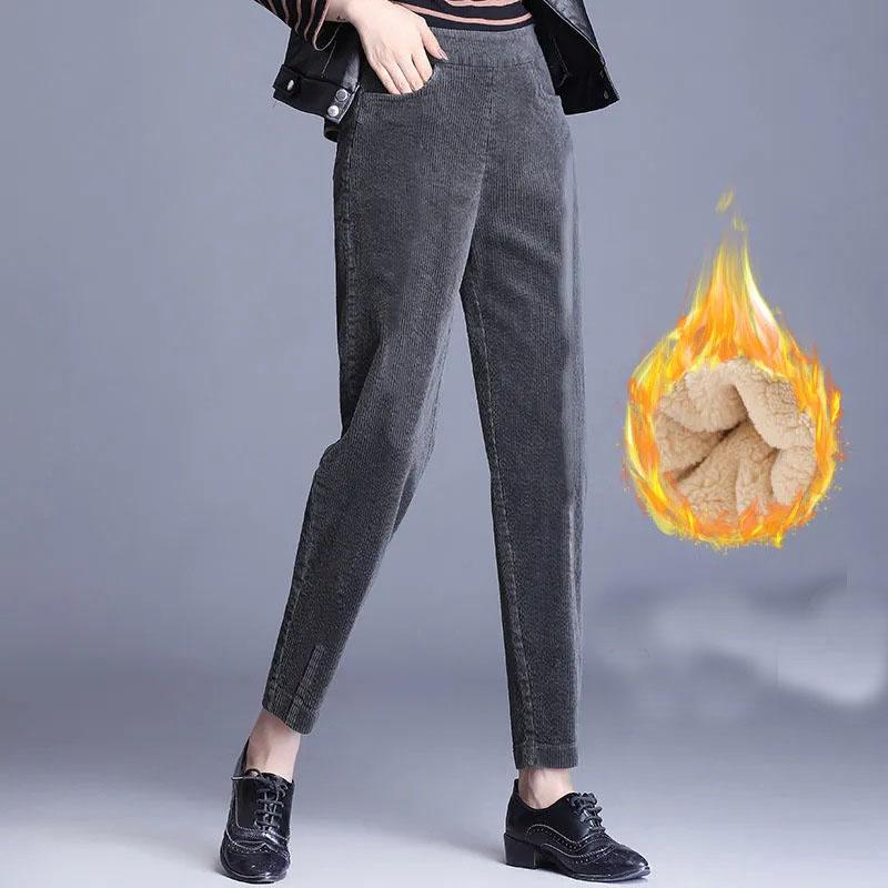 Plush Thick Casual Pants Women's Corduroy Warm Pants Autumn Winter Leggings High Waist Harem Pants Trousers Women
