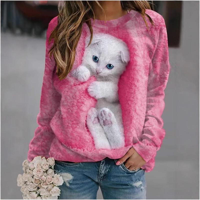 Pulover de damă de toamnă cu corp largi, imprimat cu mâneci lungi, cu gât rotund