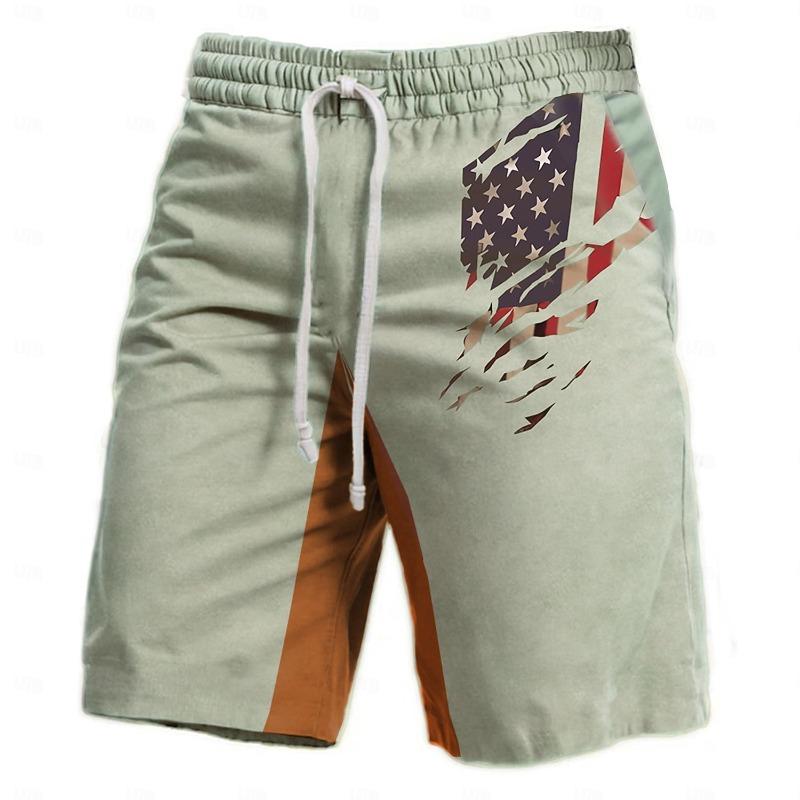 Men s American US Flag Graphic Prints Sweat Shorts Beach 2XL