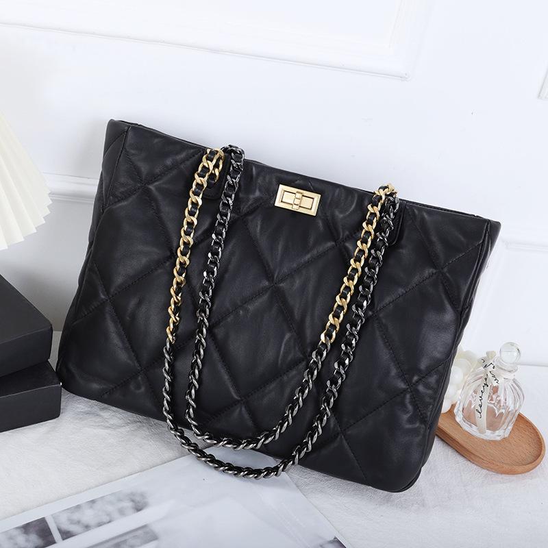 Soft sheepskin rhombus chain bag fashion casual commuter tote bag high-end leather underarm shoulder handbag