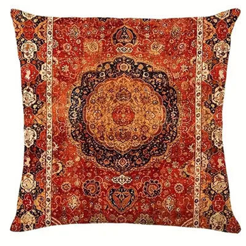 Retro Mandala Emoji Leinen Kissenbezug - Ohne Füllung