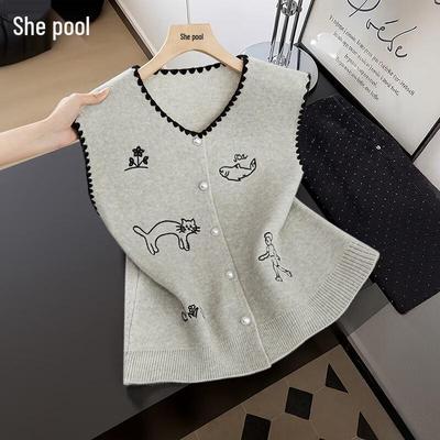 Women's Cartoon Embroidered V-Neck Knit Vest