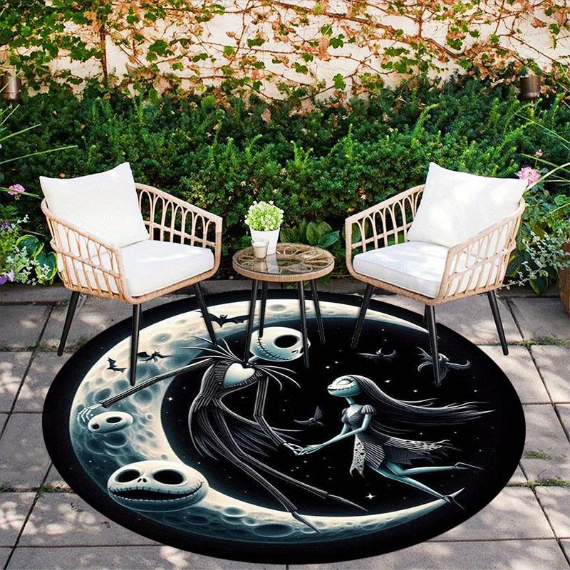 1pc The Nightmare Before Christmas Round Area Rug,Non Slip,Machine Washable Polyester Carpet for Living Room,Bedroom Decor