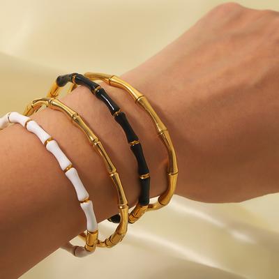 Stainless Steel Bamboo Bangle For Women Gold Color Drop Oil Cuff Bracelets