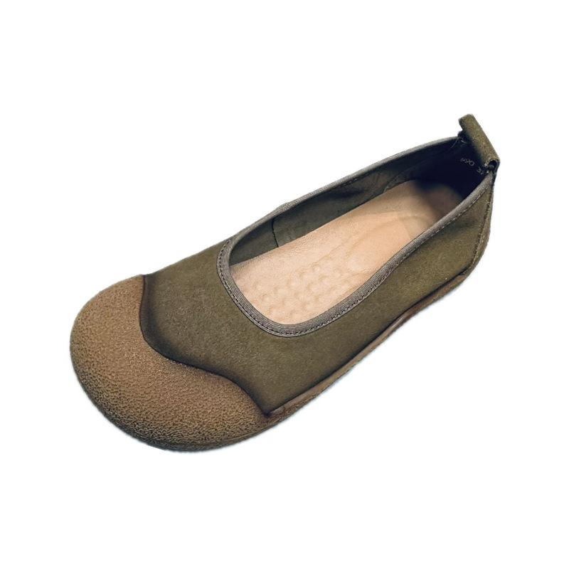 Spring Genuine Leather Women's Single Shoes with Round Toe, Shallow Mouth Flat Bottom Soft Sole and Soft Surface
