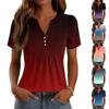Damen Oberteile Festlich Lässig V-Ausschnitt Kurzarm Hemden Plissierte Blusen Knopfleiste Tunika