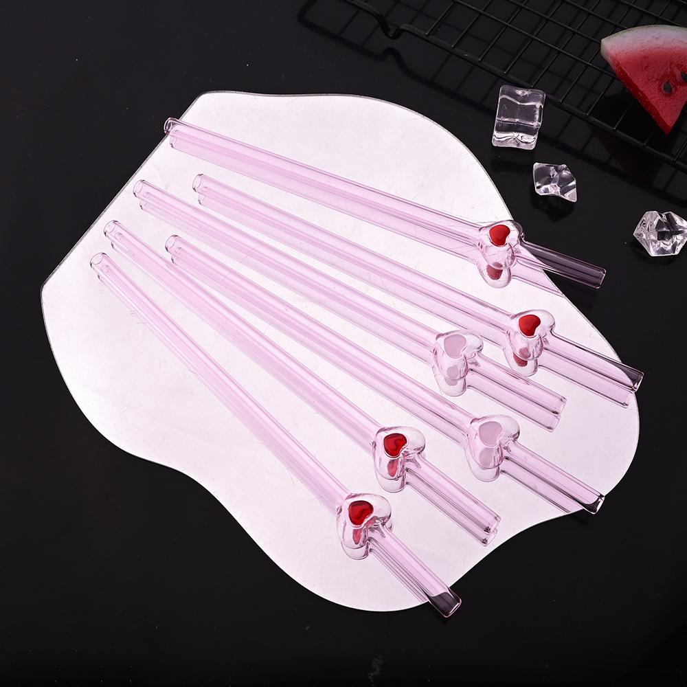 4 Stück Glasstrohhalme Wiederverwendbare Süße Herz-Glasstrohhalme 7,8 Zoll*8mm Glasstrohhalme mit 1 Reinigungsbürste, Valentinstagsgeschenk