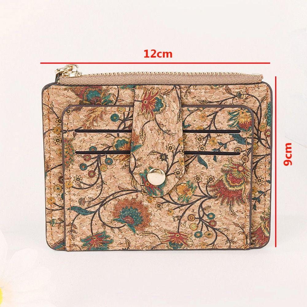 Retro Ethnic Style Coin Purse Multi-slot Cork Wood Credit Card Holder Portable Ultra-thin Zipper Small Wallet