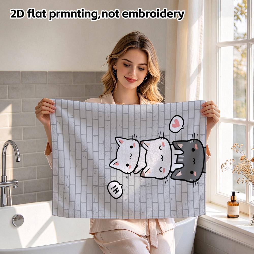 Stacked Cartoon Cats Absorbent Bath Towel