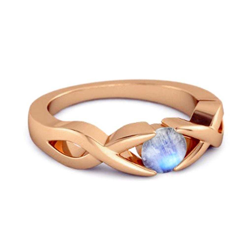 Moonstone Twisted Vine Band Ring - 925 Sterling Silver Rose Gold Vermeil