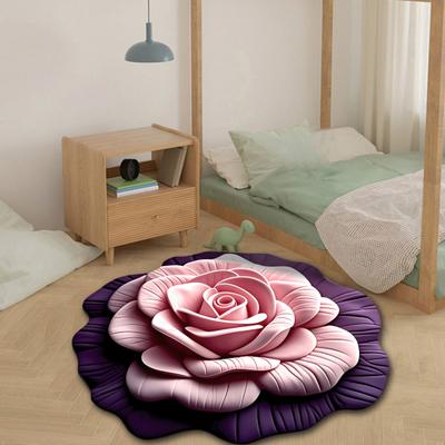 Floral Plush Floor Mat Non-Slip Absorbent Floor Rug 3D Realistic Flower Pattern Carpet