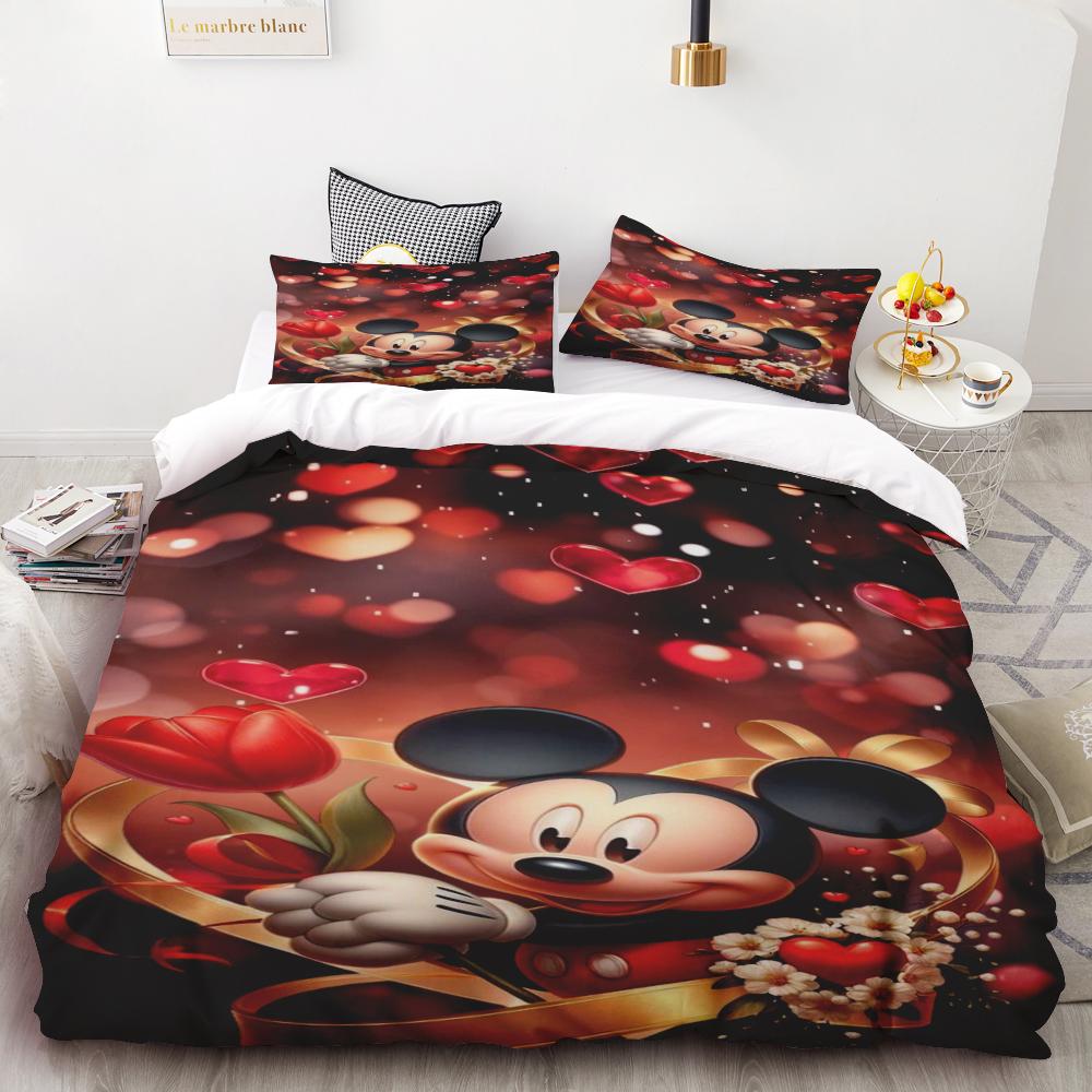 

Mickey and Minnie Mouse Love Printed Bedding Set Cartoon Microfiber Bed Set Pillowcase Adult Bed Cover Bedroom Bed Set Duvet 135x200cm