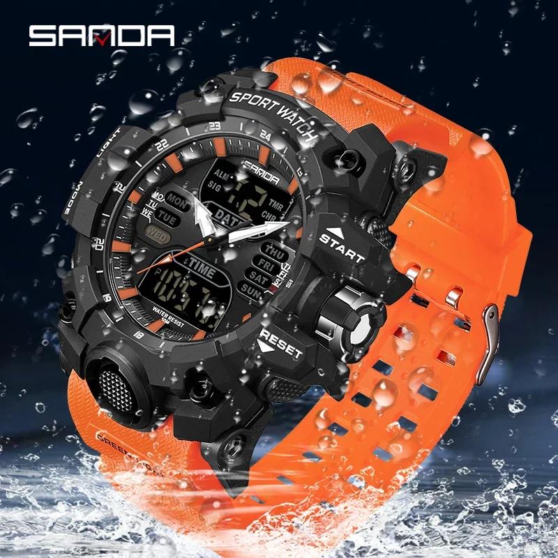 SANDA 6126 Digital Clock Dual Display Men Watches Waterproof Sports Watch Military Man Alarm Stopwatch Quartz Wristwatch Male