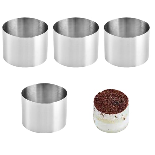 6cm Cylindrical Circle Rings (Set of 4, 5cm High X 6cm Wide) - Stainless Steel Circle Rings, Rounded Mousse Rings, Cylinders for Mousse, Baking Tools,