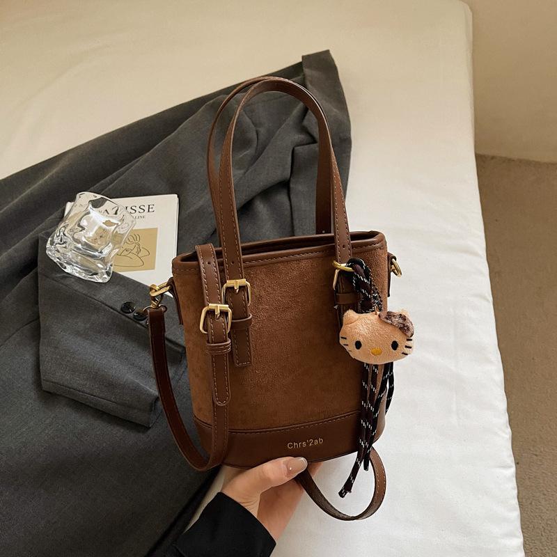 Fashion Hand Bucket Bag Women's Autumn New Trendy Retro Simple Shoulder Bag Casual Portable Messenger Bag
