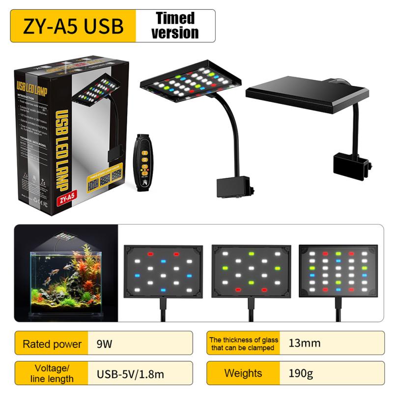 LED-Aquarienlicht, zum Anklipsen, mit einstellbarer Helligkeit, 360° drehbar, Vollspektrum