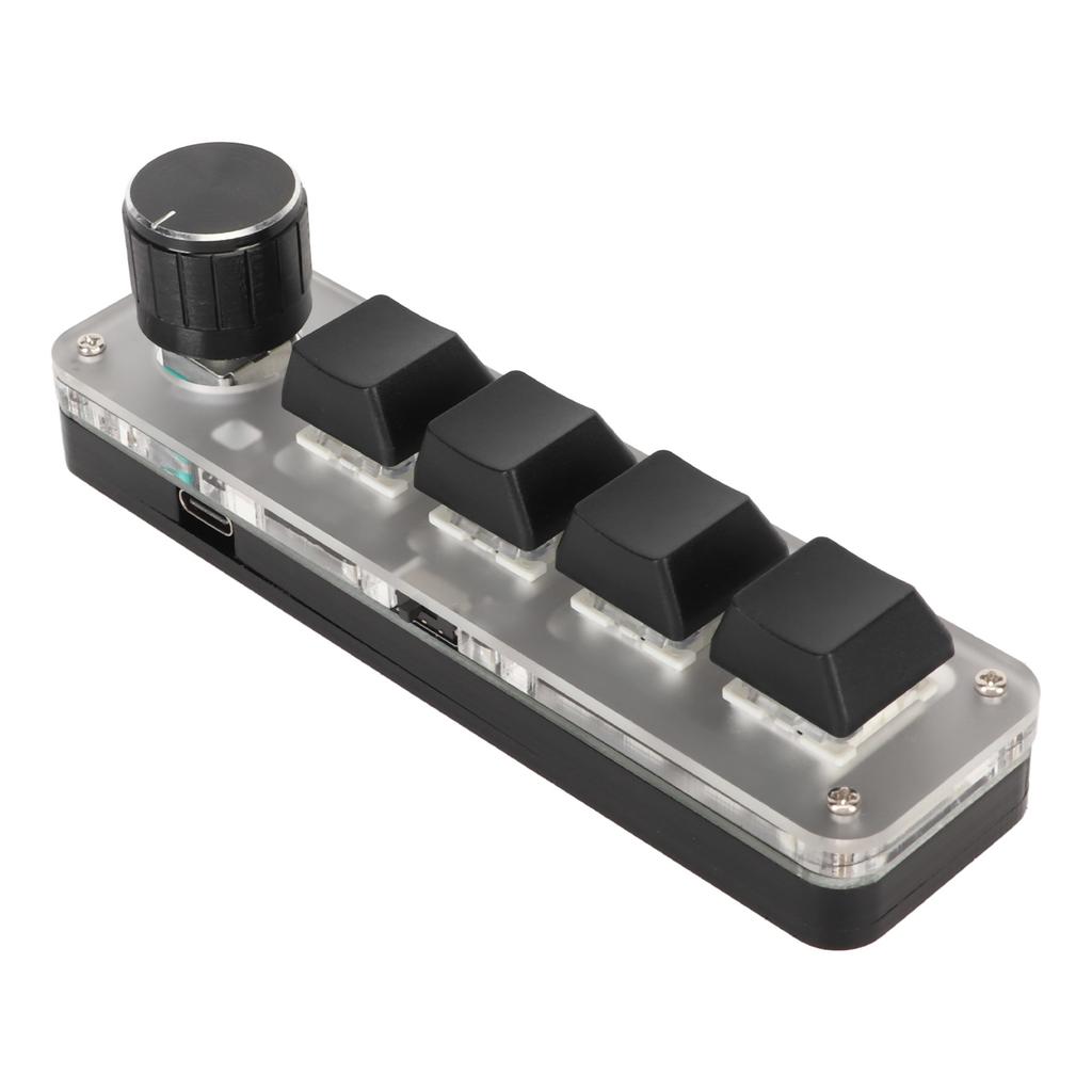 USB Mini 4-Tasten-Tastatur mit Drehknopf Blauer Schalter RGB-Hintergrundbeleuchtung Dual-Modus-Verbindung DIY Programmierbar